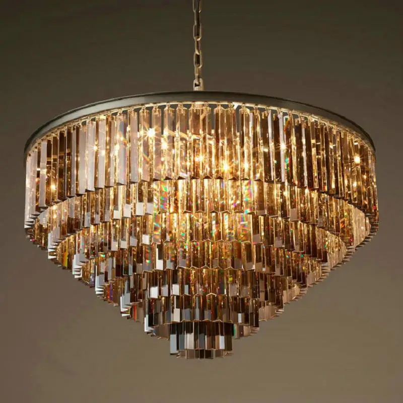 Modern Crystal Chandelier Elegant K9 22mm size Article crystal Smoky Gray Crystal Suspension Lamparas for Cafe Restaurant Hotel