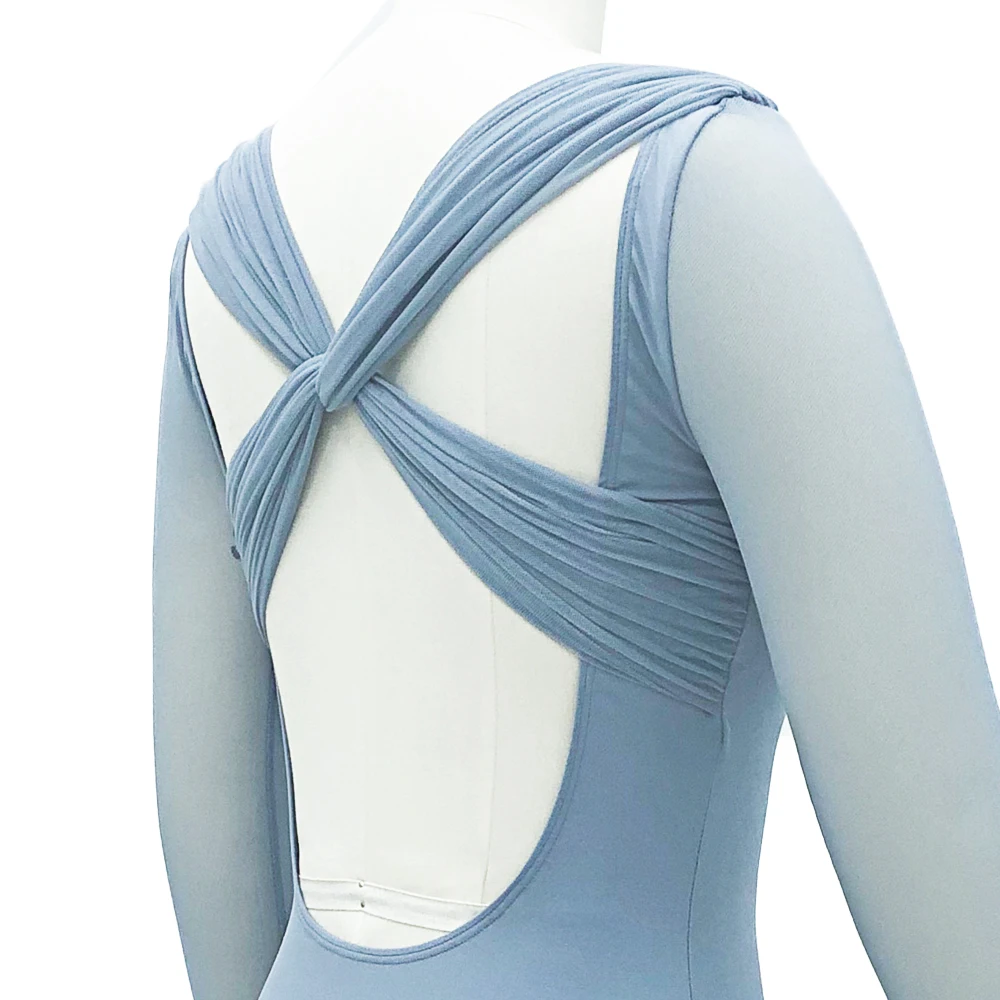 Costume de danse de justaucorps en Nylon Spandex, ceintures plissées croisées au dos pour adultes, adolescentes