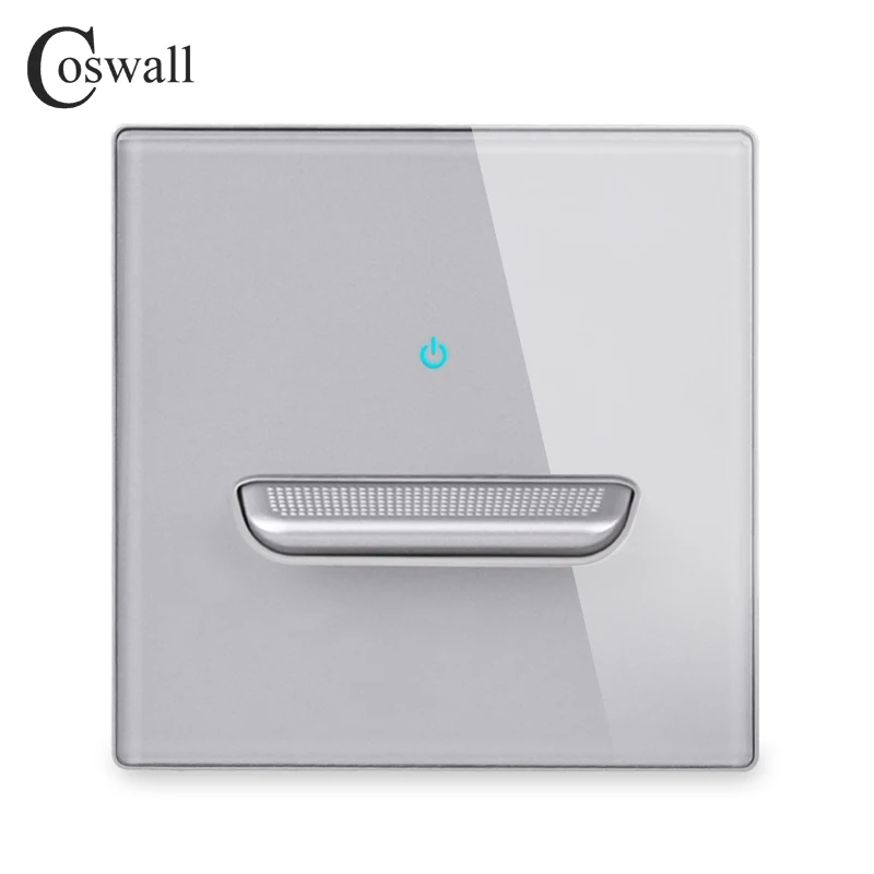 COSWALL 1/2/3/4 Gang 1/2 Way Toggle On / Off Wall Light Switch Blue Backlight Data CAT6 HDMI USB Charging Glass Panel Grey