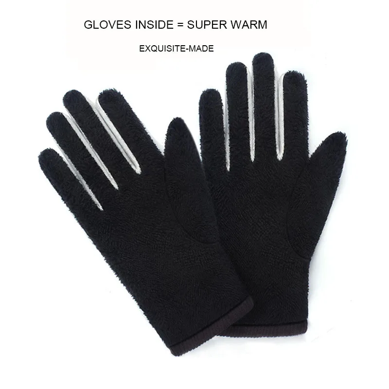 Men\'s Winter Warm Fashion Waterproof Gloves Men Faux Leather Driving Gloves Thin Leather Gloves for Touch Screen Brown Guantes