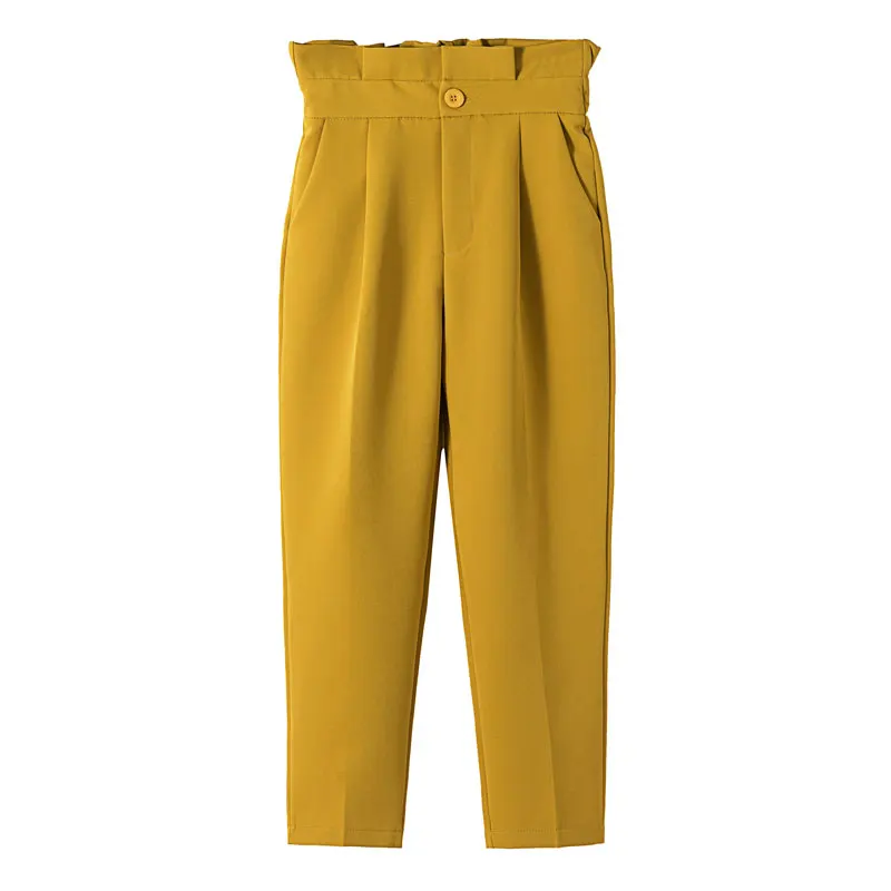 Women Suit Pants Spring Autumn Elastic Waist Casual Ankle-length Trousers Elegant Office Ladies Pencil Pants Yellow 4XL W1963