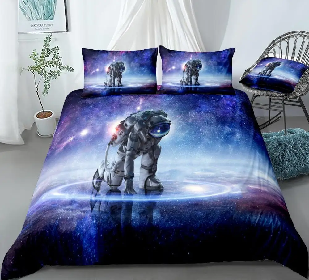 

3D Galaxy Astronaut Duvet Cover Universe Space Bedding Colorful Space Quilt Cover Queen Bed Set Galaxy 3pcs Astronaut Dropship