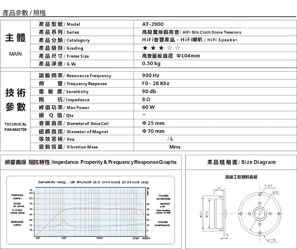 2 Chiếc Rất Nhiều Hiệu Kasun Hifi Xà Mềm Dome Tweeter Loa Siêu Đơn Vị Điều Khiển 4 Inch 104 Mm Bảng 8Ohm 60 W Ở-2900