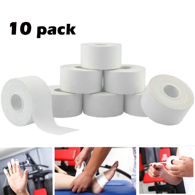 Confezione da 10 nastri sportivi in cotone bianco Nastro sportivo Benda elastica adesiva Ginocchio Polso Caviglie Supporto muscolare - Facile da strappare