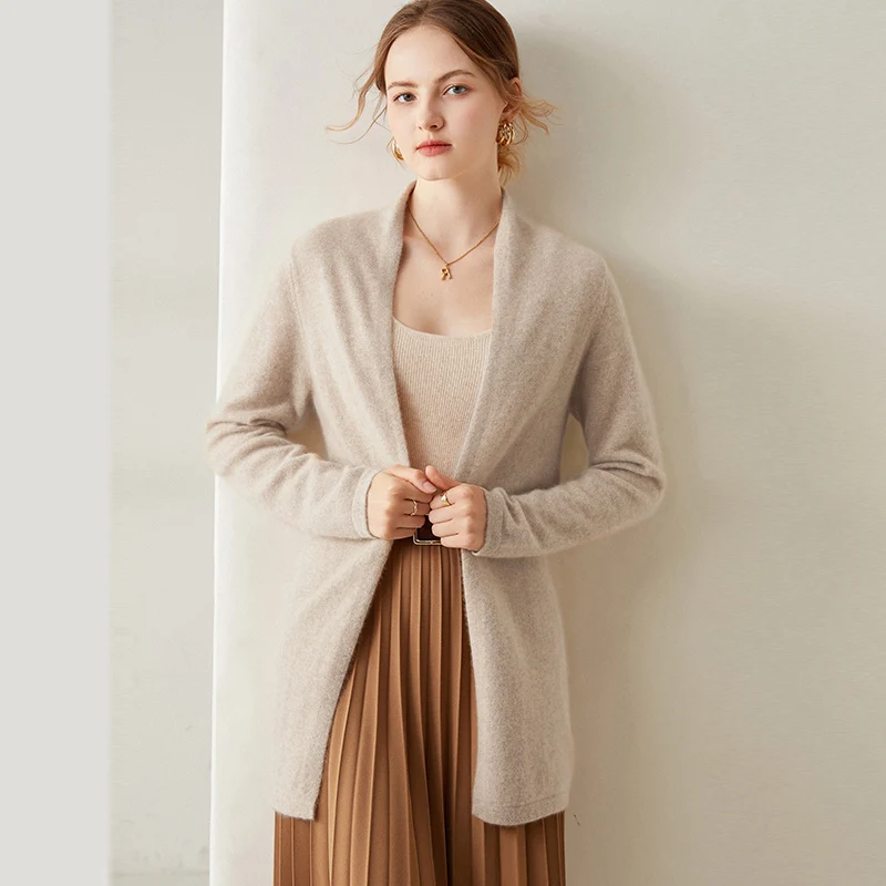 Women Cardigans 100% Pure Goat Cashmere Knitted Jackets Hot Sale Long Sleeve Solid Color Sweaters Female Clothes