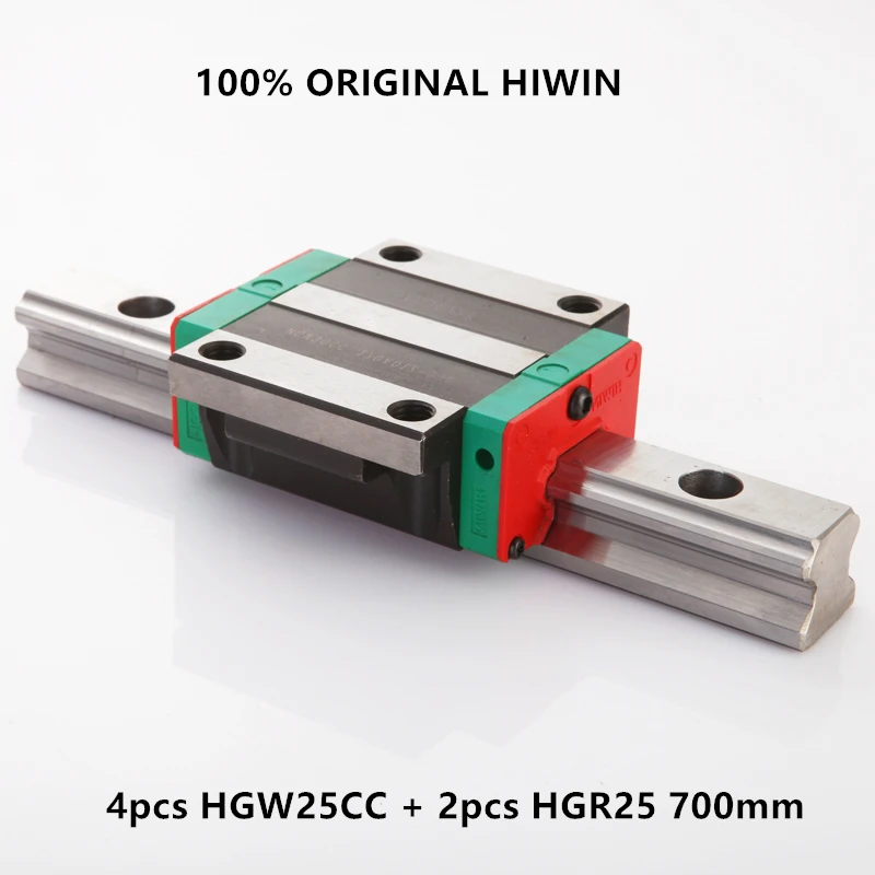 

4pcs HGW25CC linear flanged carriage block + 2pcs Original HIWIN 700mm HGR25 Linear Guide Rails for CNC