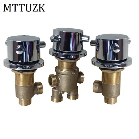 MTTUZK-솔리드 황동 크롬 마감 욕조 온수/냉수 제어 밸브 목욕 샤워 믹서 욕조 수도꼭지, 3 피스 세트 수도꼭지