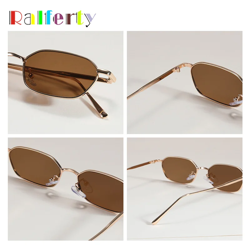 Ralferty Retro Punk Zonnebril Vrouwen Kleine Rechthoek Metallic Frame Zonnebril 100% Uv400 Vintage Rode Gafas De Sol Mujer