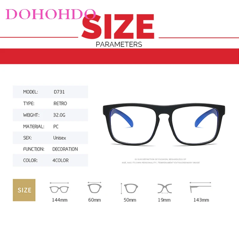 DOHOHDO New Anti Blue Light Glasses Frame Men Women Computer Gaming Eyeglasses Black Clear Lens Eyewear Spectacle Frame UV400