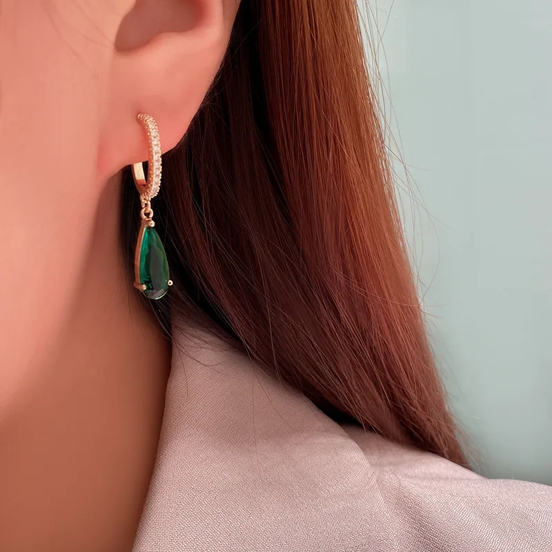 Vintage Drop Earrings For Women S925 Needles Simplicity Green Granny Artificial Emerald Water Drop Engagement Party Fine Jewelry