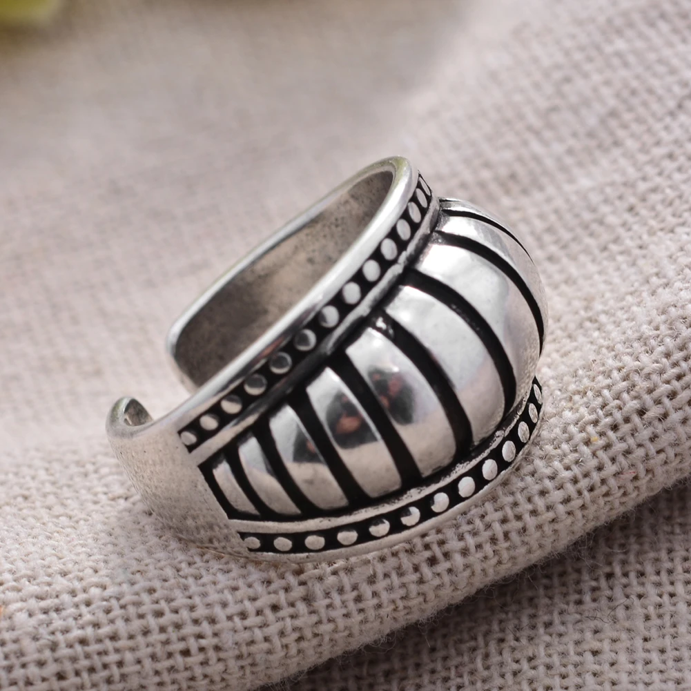 Elegant Hot Sell Stripe Design Thai Silver Ladies Ring Original Jewelry For Women Birthday Gift No Fade