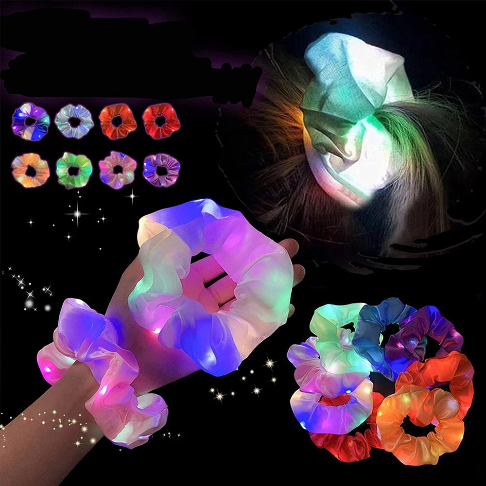 LED Luminous Large Intestine Hair Fing Fashion Nightclub Women Hair Scrunchies  Elastic Hair Bands Girls Ponytail Headdress