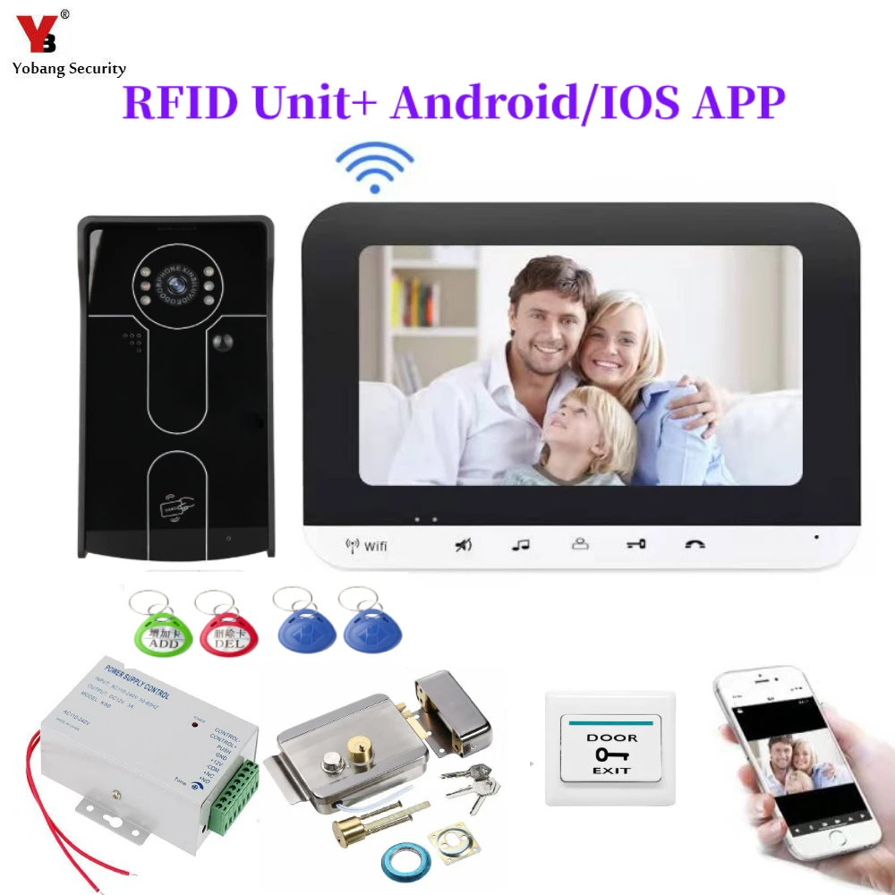 New Tuya WIFI 7 inch Video Door Phone Intercom Entry System 1 Monitor + 1 RFID Outdoor Camera + Electric Lock APP Phone Unlock