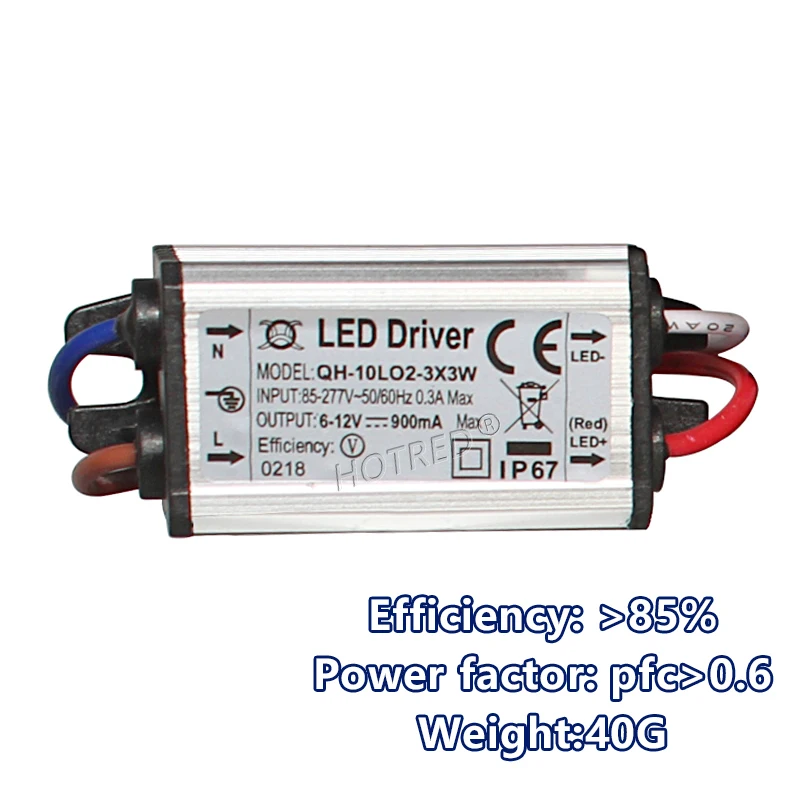 Impermeable IP67 Controlador LED fuente de alimentación 10W 900mA DC6-12V 2-3x3w de aluminio caso transformadores para iluminación