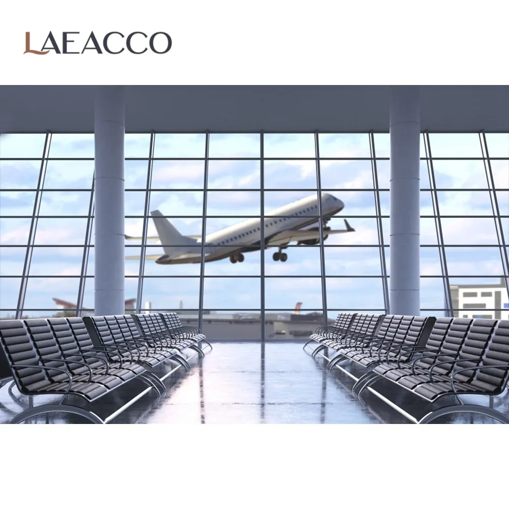 Laeacco Photography Backdrop Plane Take Off French Window Airport Waiting Room Baby Child Portrait Photo Background Photo Studio