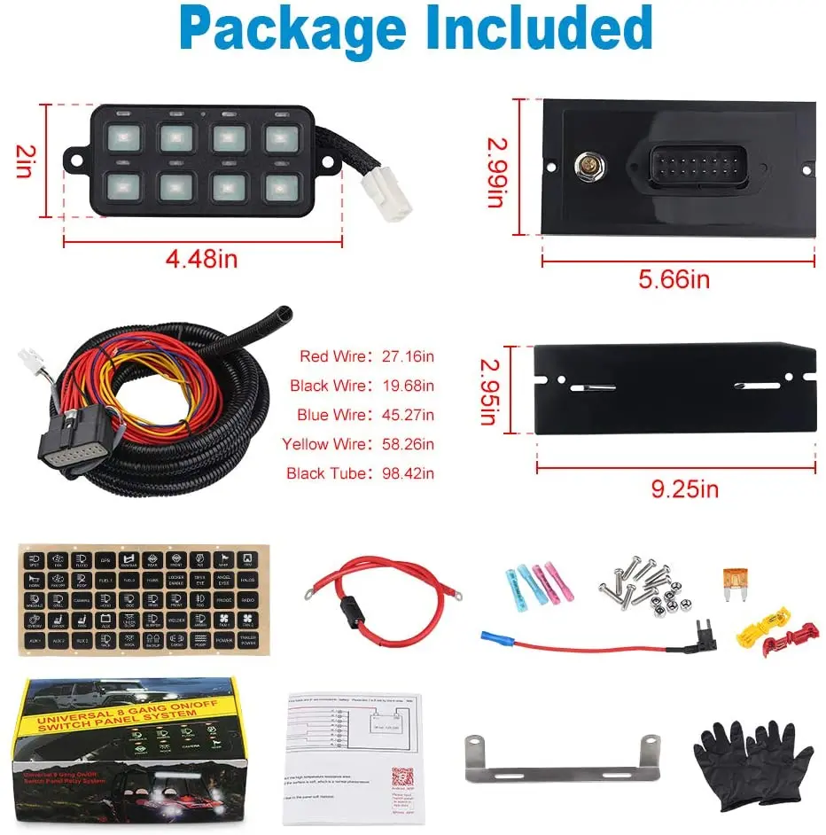 8 Gang Schalter Panel Controller mit Bluetooth und Circuit Control Box Wasserdicht Sicherung Relais Box Kabelbaum Label Aufkleber