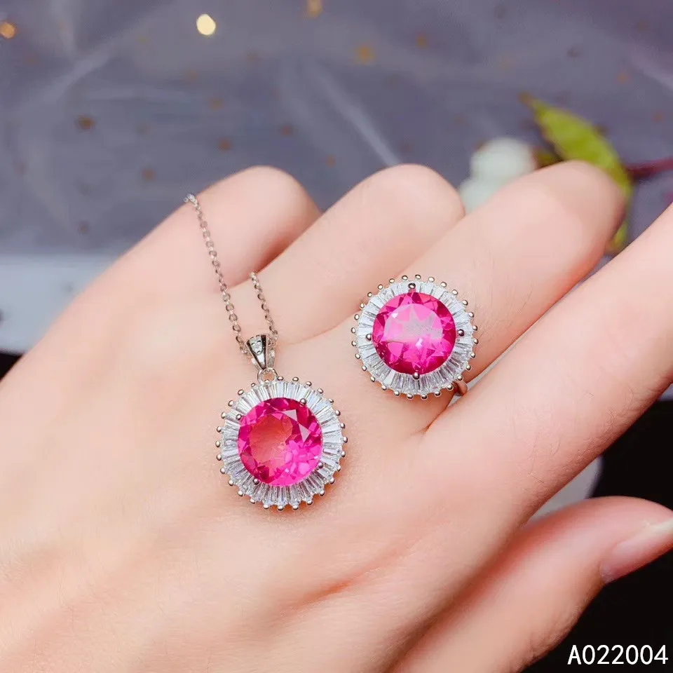 

KJJEAXCMY-925 Sterling Silver Inlaid Ring Women, Fine Jewelry, Natural Pink Topaz, Female Pendant Set, Trendy Support Detection