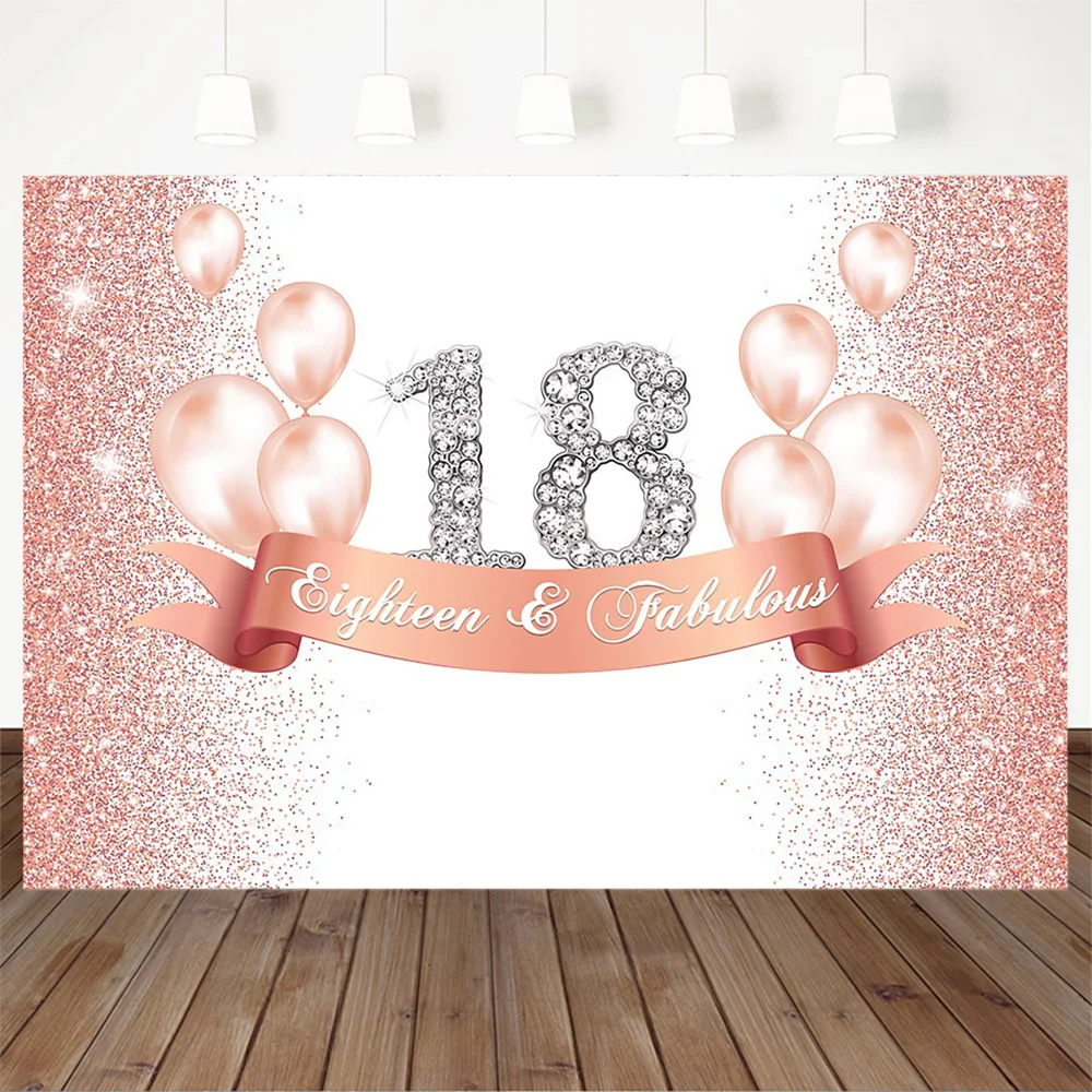 Birthday party Photography Backdrops Girl 18th birthday party Background Gold Dots Pink Diamond Balloon Birthday Party Backdrop