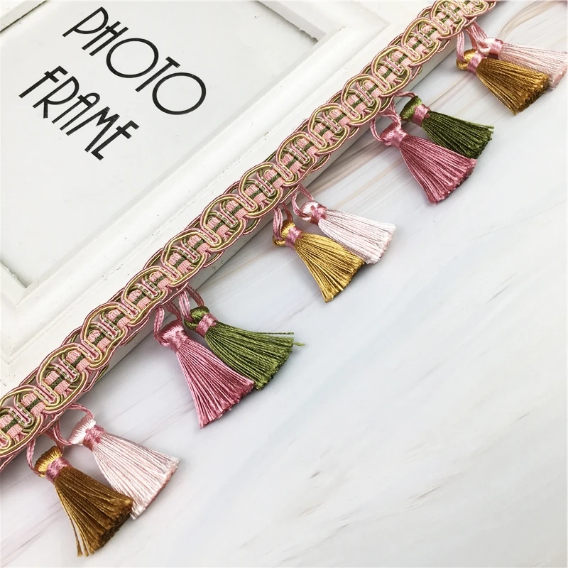 12Yards High-grade Lace Curtain Tassel Hanging Ear Crystal Beads Lace Curtain Trim Head Cloth Art Sofa Accessories Stage