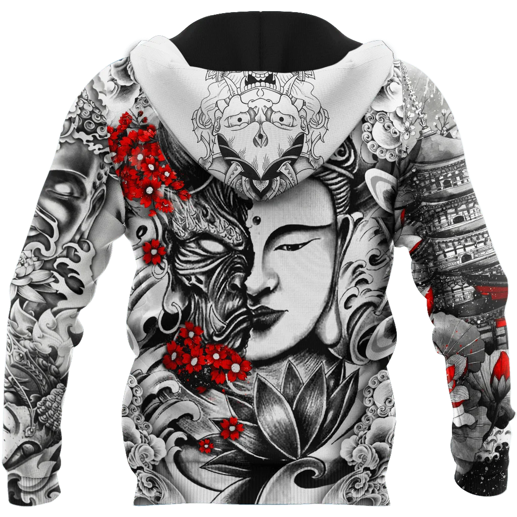 Buddhism and Oni Mask Tattoo 3D All Over Printed Men's Hoodie & Sweatshirt Autumn Unisex Zip Hoodies Casual Streetwear KJ793