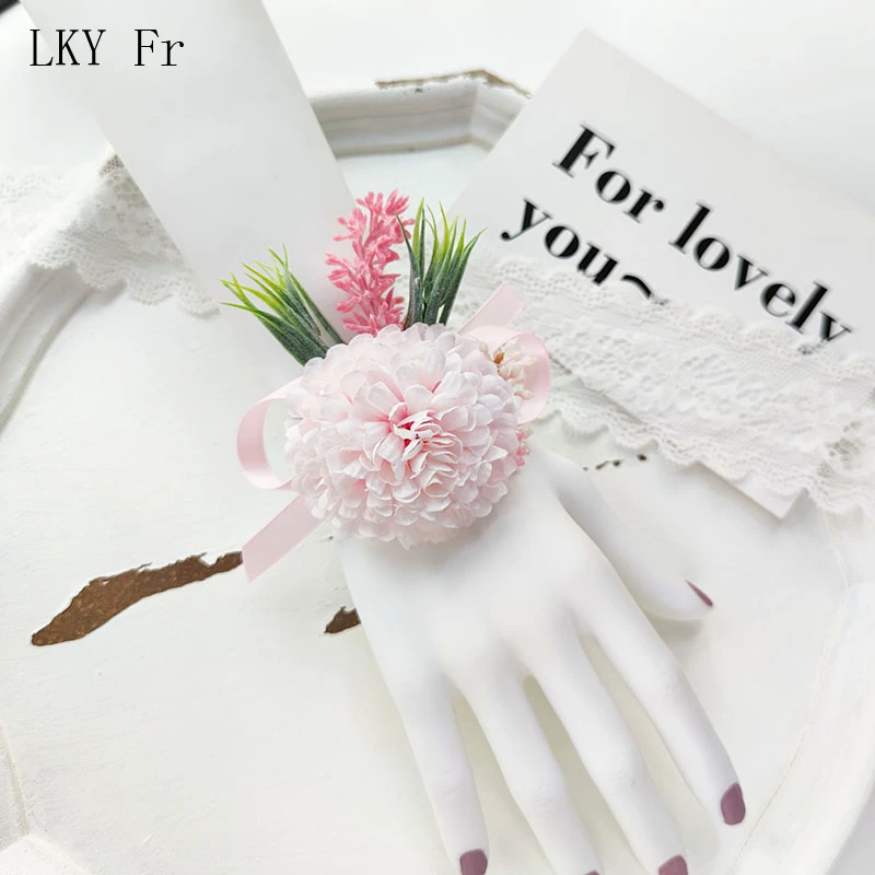 LKY Fr Phù Dâu Vòng Tay Hoa Xòe Cưới Boutonniere Chân Cầu Lụa Nữ Vòng Tay Phụ Kiện Đảng Cổ Tay Trang Trí