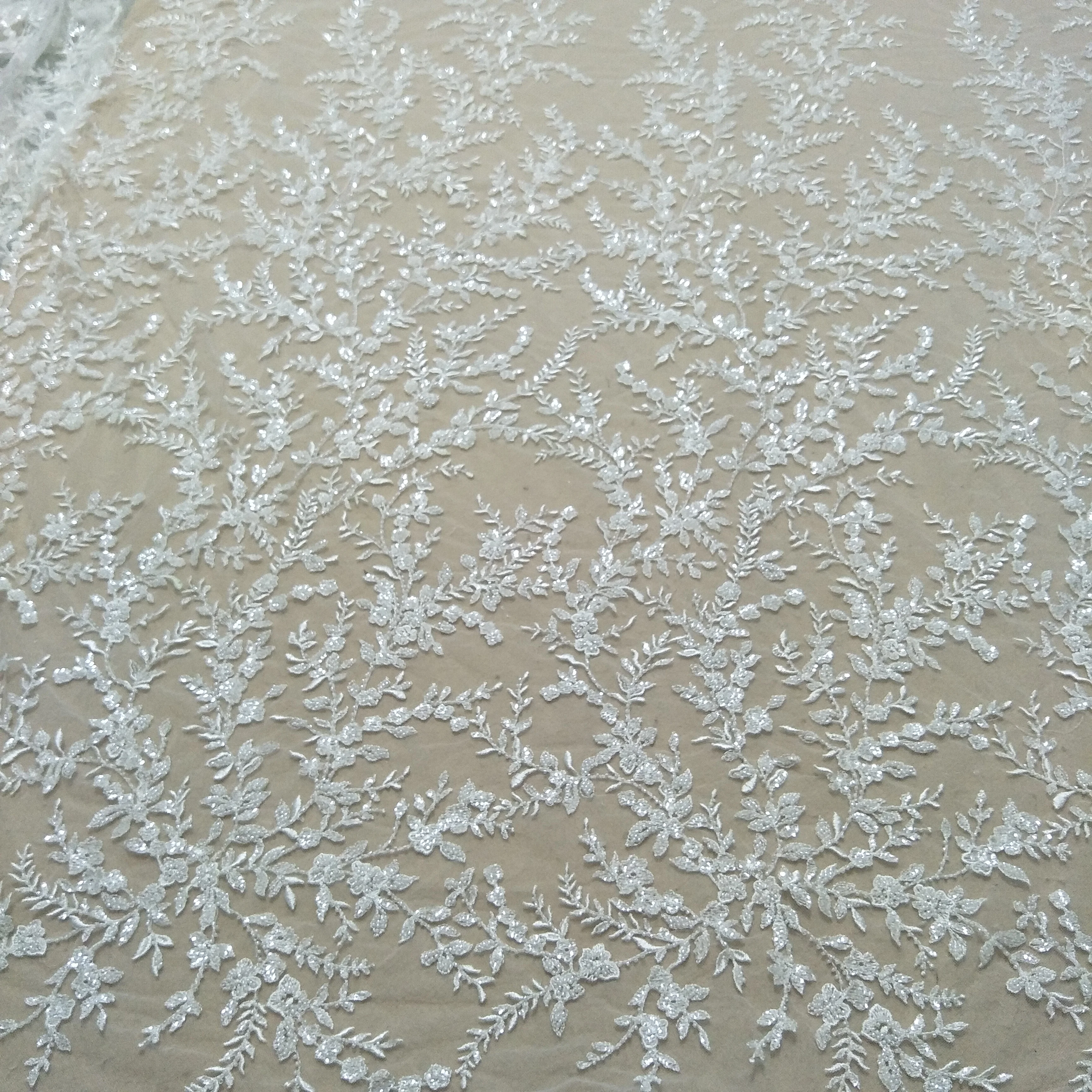 Bridal beading lace fabric wedding gown dress lace fabric beads and sequins lace fabric sell by yard