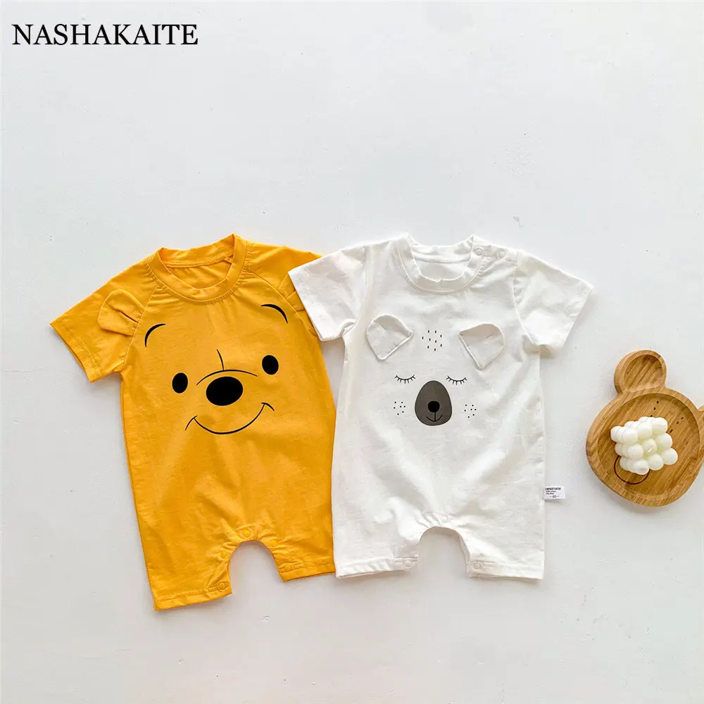 Frühling Sommer Baby Jungen Kleidung Cartoon Bär Druck Baby Mädchen Romper Baumwolle Infant Overall Kurzarm Kostüm Für Babys