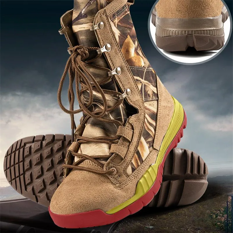 Spring Autumn Men Hunting Climbing Wearproof Training Boots Outdoor Desert  Camo Breathable Hiking Shoes