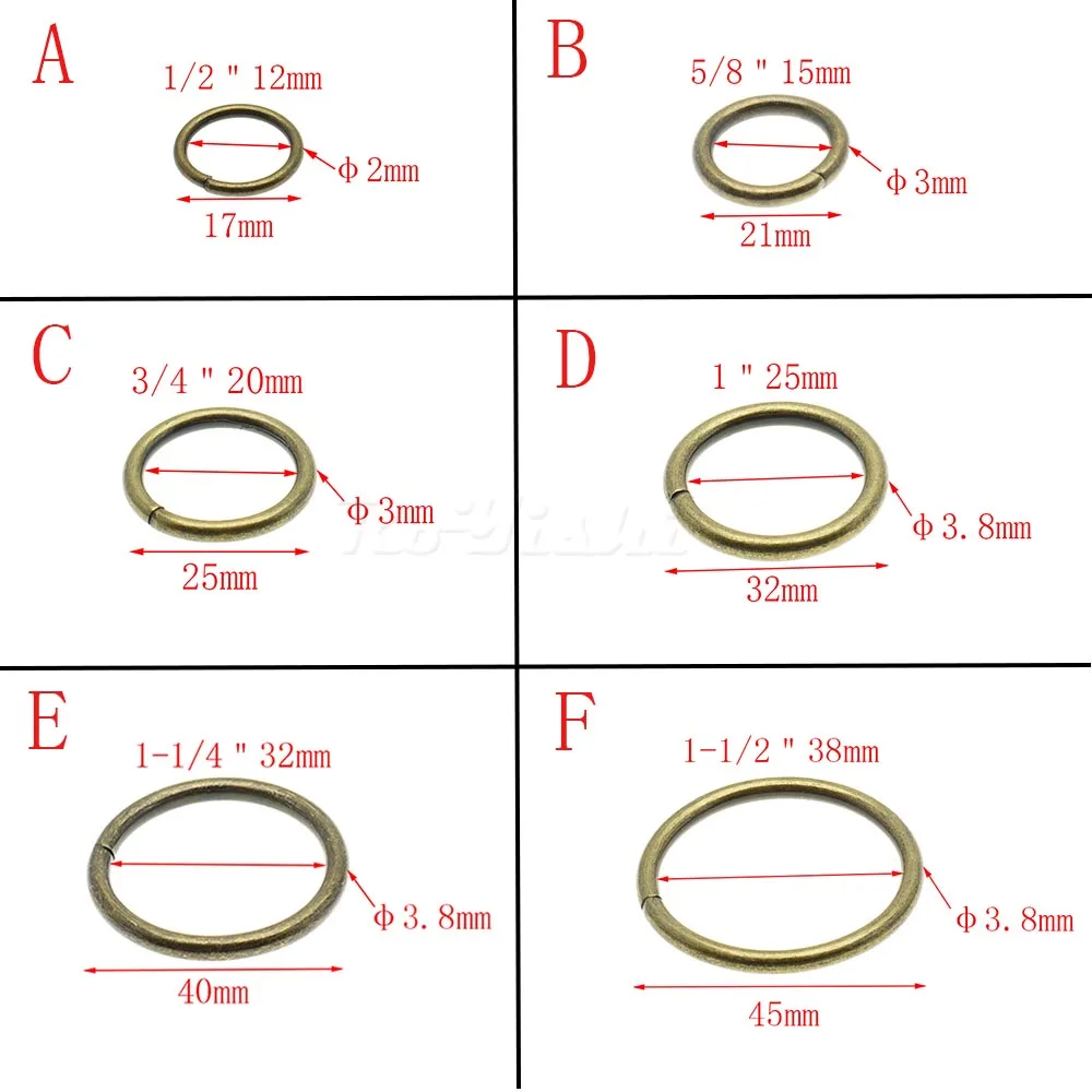 5 Pcs/Pack O rings Metal Non Welded Nickel Plated Collars Round Loops Belt Buckle Package Accessorie 12mm-38mm