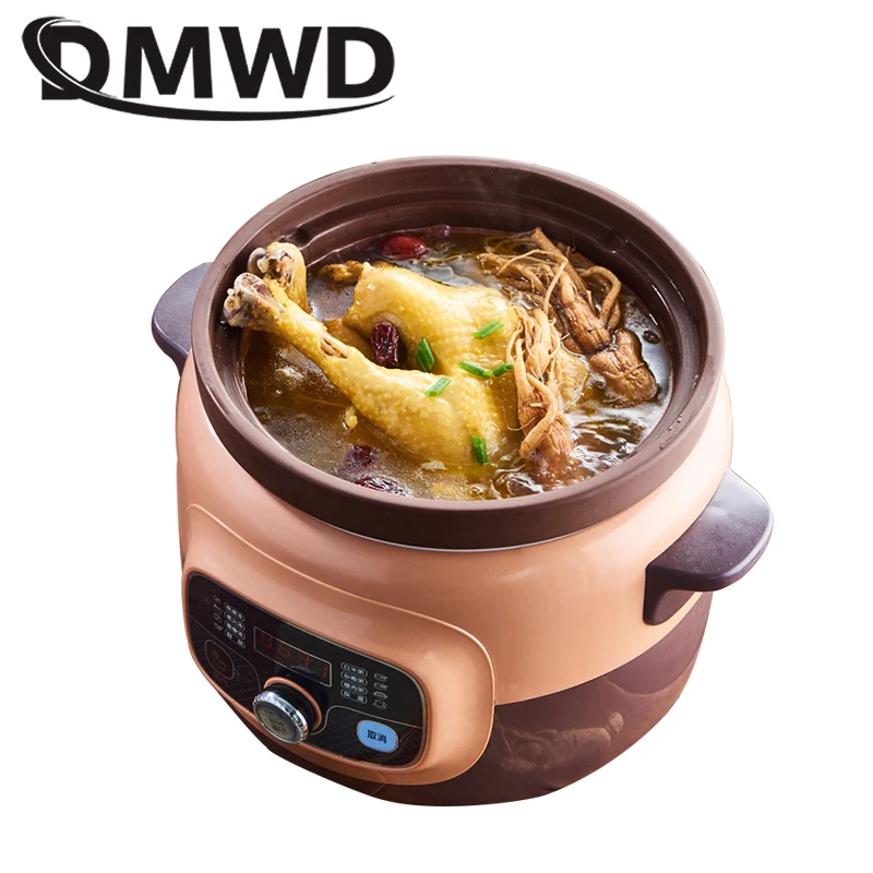 DMWD automatic electric Slow Cookers purple sand household Pot High quality Steam Stew Ceramic pot 4L capacity