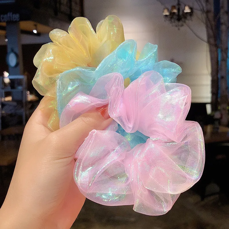 2021 New Arrival Women Silk Gauze Elastic Handmade Multicolor Hair Band Ponytail Holder Headband Hair Accessories