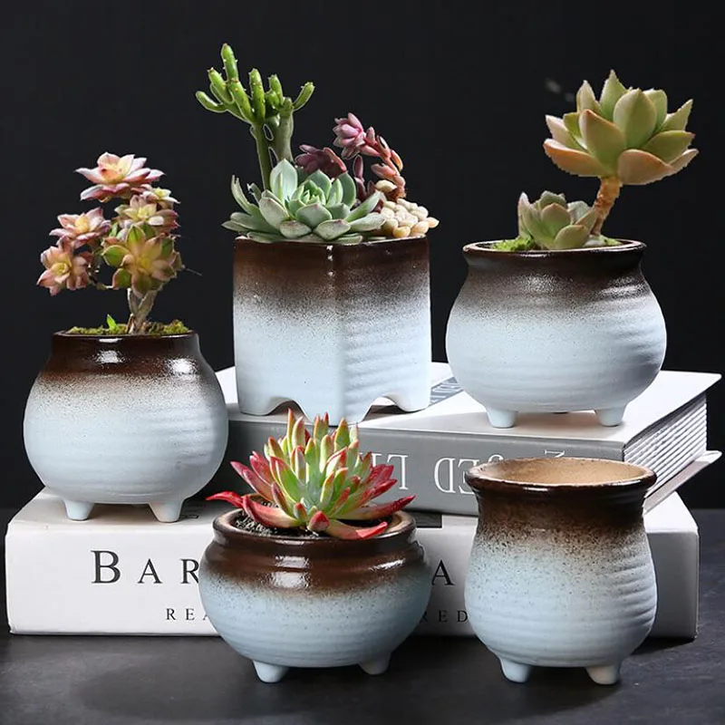 

5pcs/set Ceramic Succulent Plant Pot Desktop Ornaments Balcony Decor Planter Container Vase Flower Pot