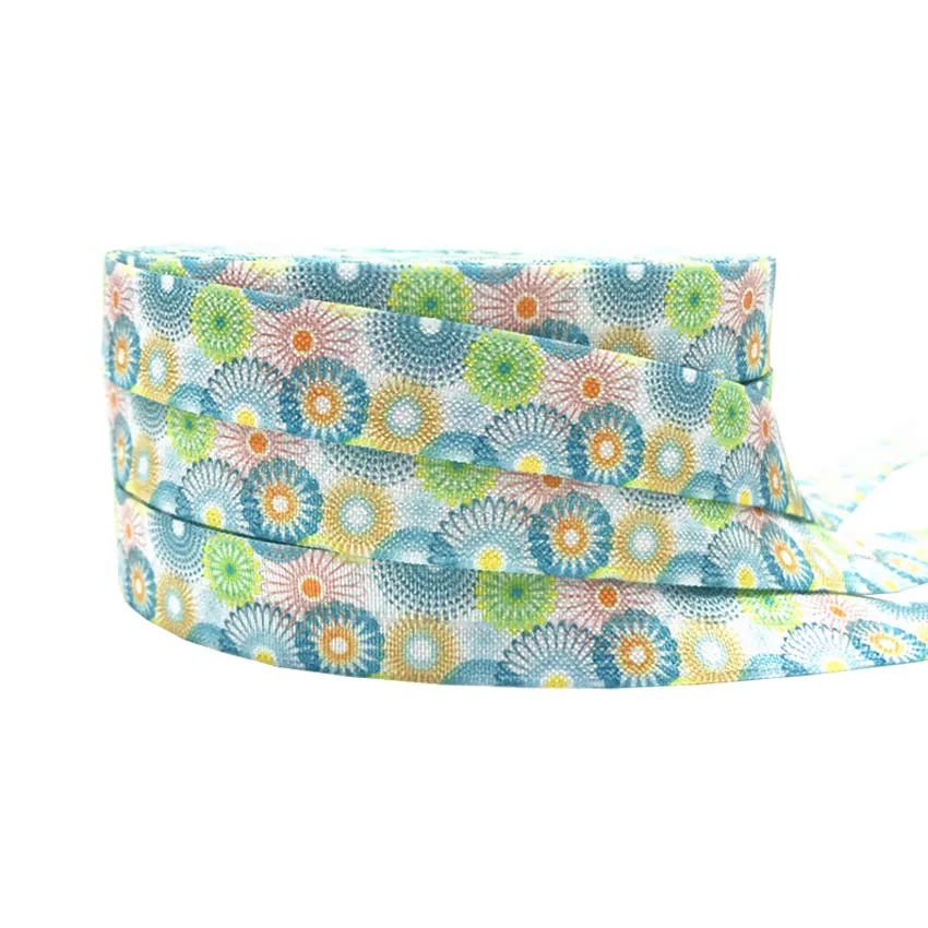 5/8\'\' 10yards Leaf Sun Flower Fold Elastic FOE Printed Headband Nakrycie głowy Opaska do włosów Decor Wholesale