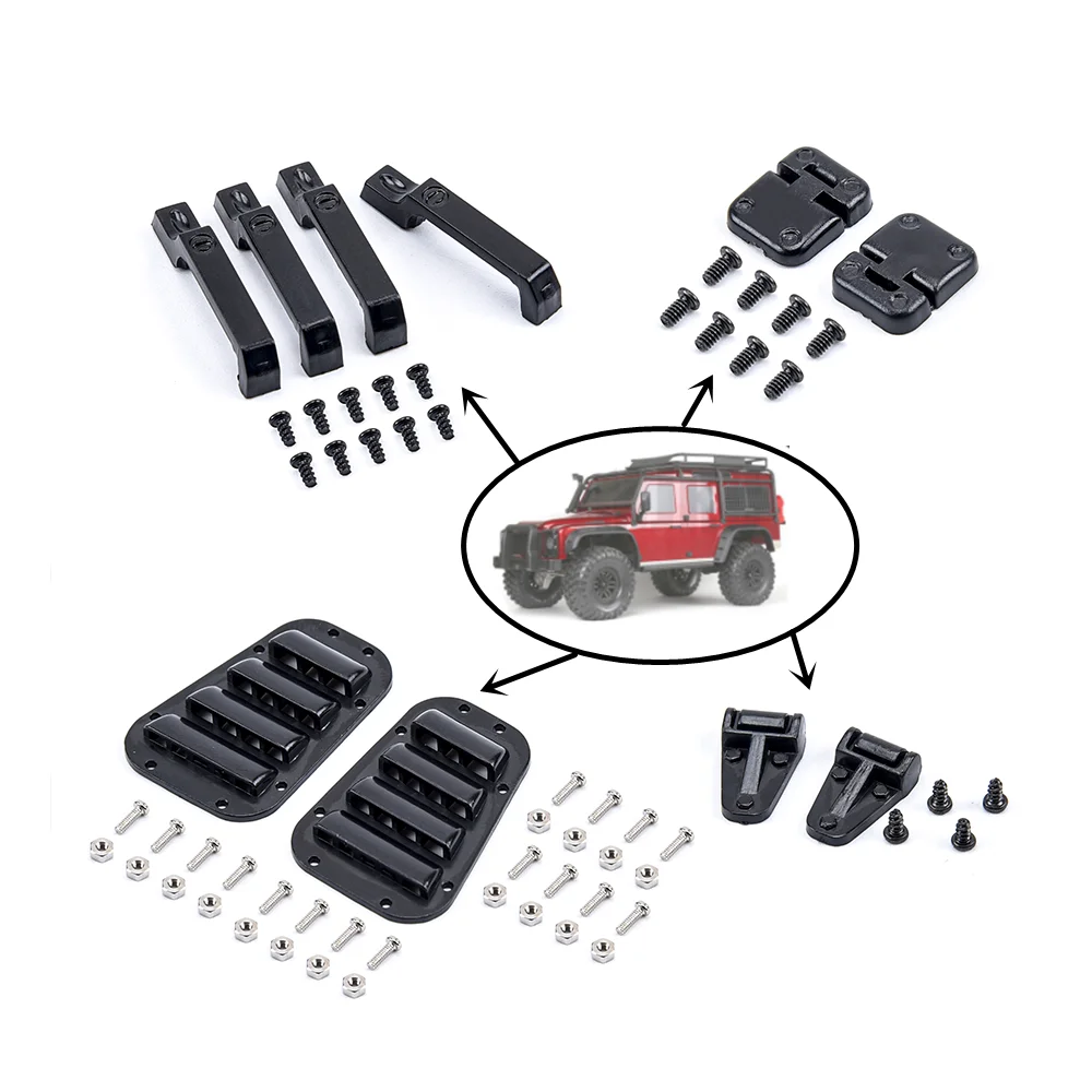 Manija de puerta de tanque de combustible con bisagras, cubierta de goma, rejilla de entrada de aire de plástico, raspador de puerta para 1/10 RC Track TRX4 RC4WD D90 D110 AXIAL SCX