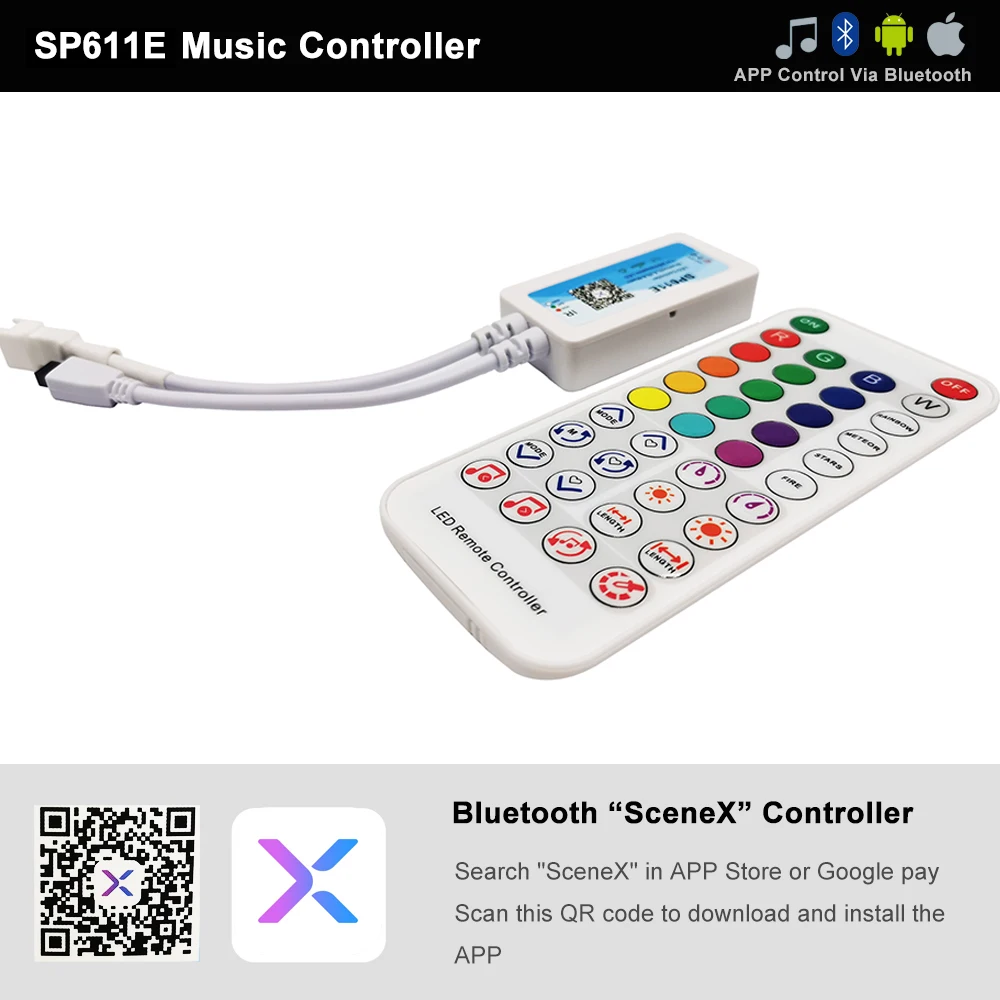 DC5V-24V sp611e led controlador dupla saída ir música inteligente bluetooth para 3pin 4pin individualmente endereçabie tira painel anel