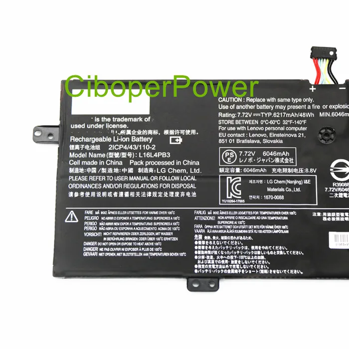 L16L4PB3 Laptop battery for 720S-13IKB 720S-13ARR L16L4PB3 L16M4PB3 L16C4PB3 48WH