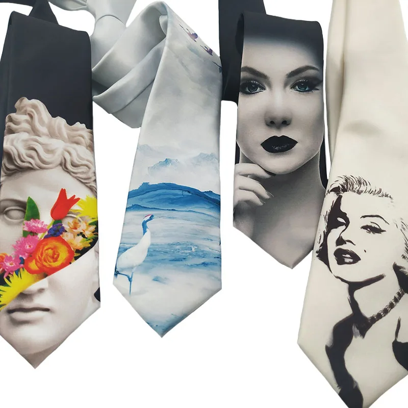 Free Shipping New Male Men's Original design Personality Printing Monroe Crane Trend Decoration Wild Characters Black Shirt Tie