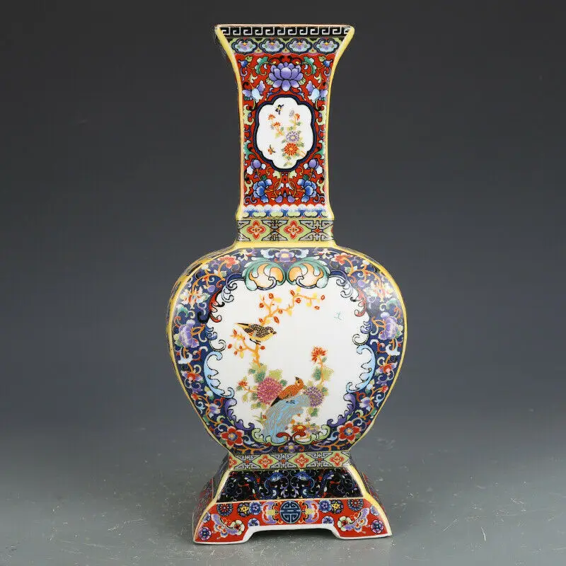 

Details about 10.8" Old yongzheng mark colour enamels famille rose Porcelain flower bird vase