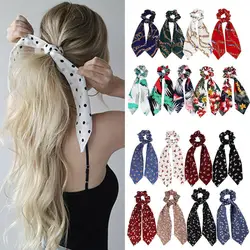 2025 New Fashion Chiffon Silk Wispy floral Bow Hair Scrunchies Women Hair Tie Rope Rubber Bands Ponytail Holder Hair Accessories