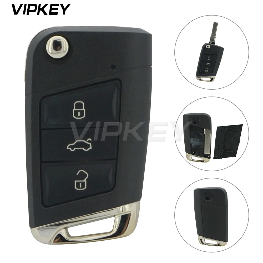 

Remtekey Flip Key Shell 3 Button HU66 Blade For VW Golf 7 Volkswagen Key Case 2013 2014 Car Key Cover Replacement