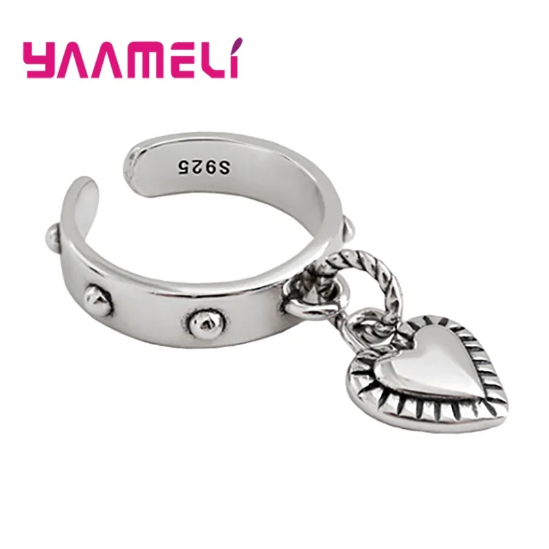 925 Sterling Zilver Steampunk Hart Verstelbare Engagement Ring Voor Vrouwen Meisjes Beste Vriend Gift Mode-sieraden Groothandel