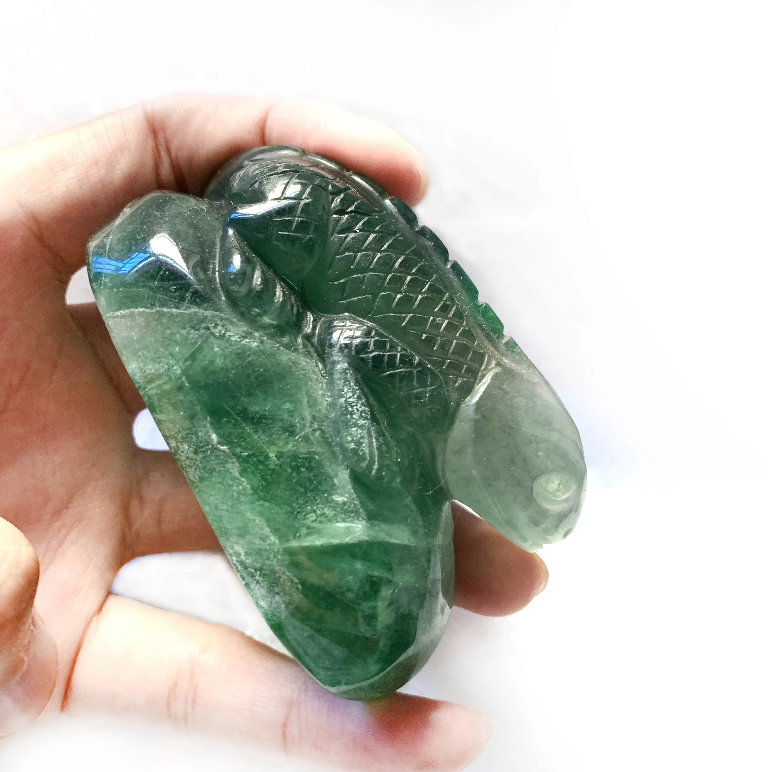 Natural Fluorite Chameleon Crafts Exquisite Hand Carved Fluorite Cabrite Vertebrate Figurines Furniture Decoration