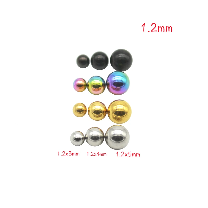 200pcs Screw Plain Ball Replacement Lip Stud Ear Eyebrow Ring Tongue 16G Fashion Body Piercing Jewelry Black Gold Color Rainbow