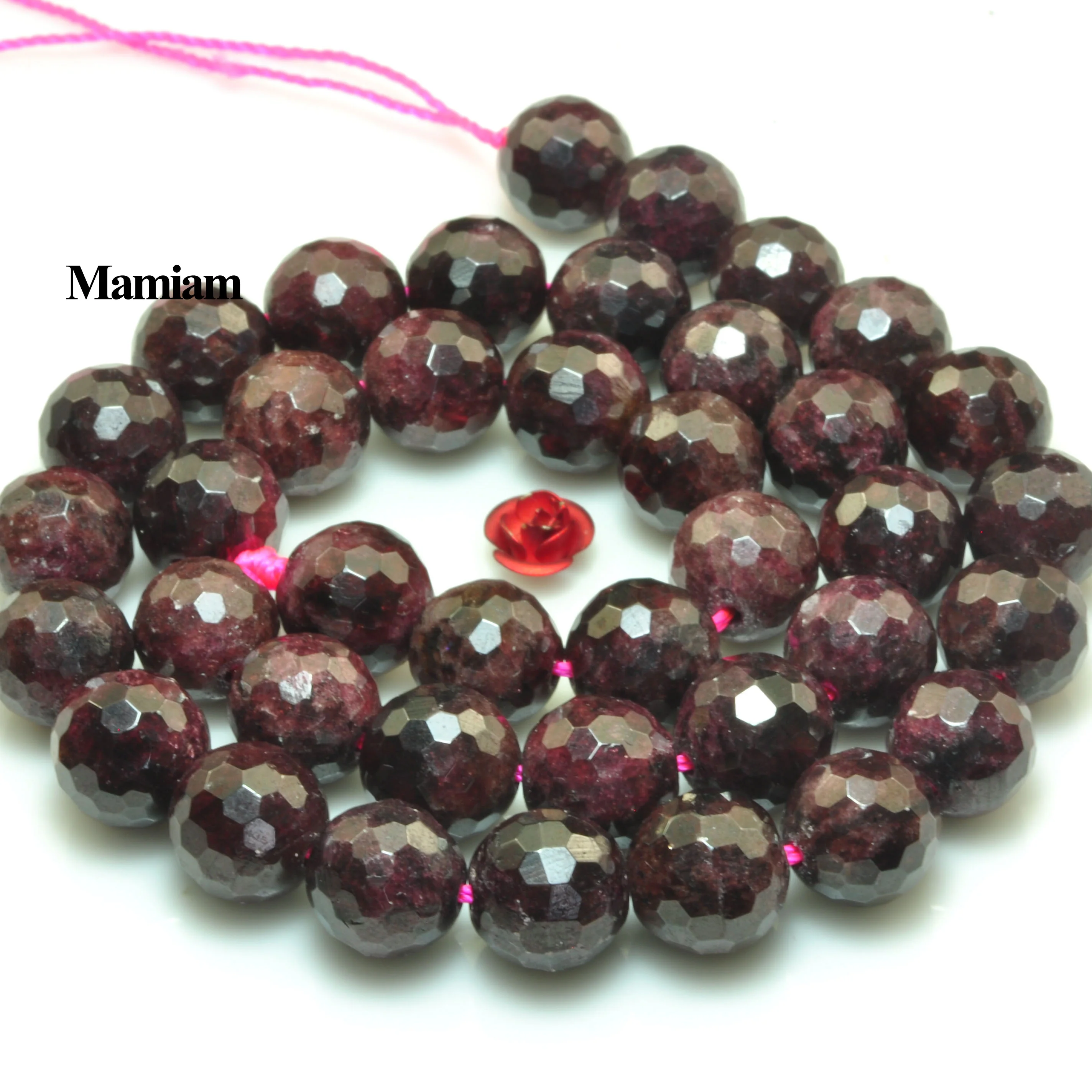 Mamiam Natural Red Garnet Faceted Round Beads Smooth Loose Stone Diy Bracelet Necklace Jewelry Making Pearl Gift Design