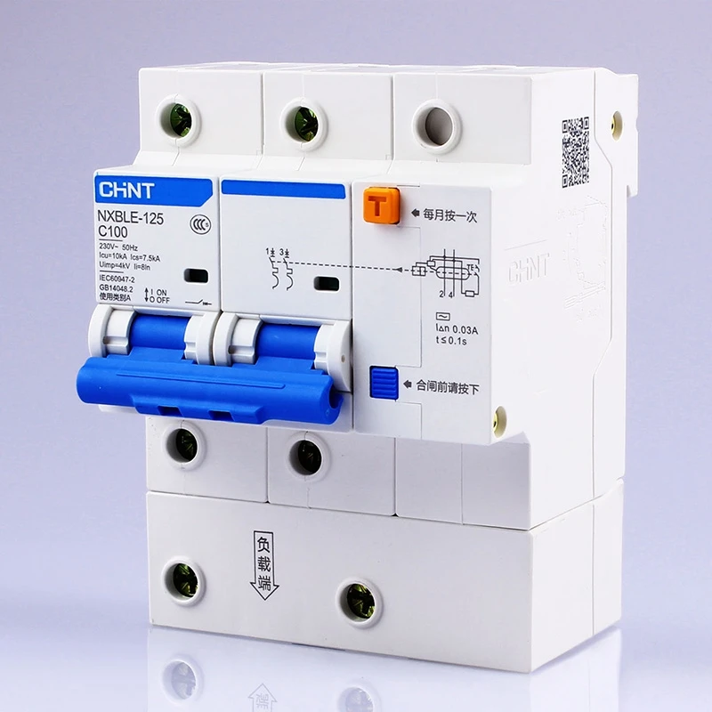 Imagem -02 - Chint Ac230 400v Nxble125 2p Dispositivo de Corrente Residual c 63 80 100 125a Tyoe c Proteção contra Sobrecarga Proteção contra Vazamento de Terra