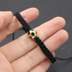 Pulsera con dijes para niño y niña, brazalete ajustable trenzado de pelota de fútbol de Color dorado y cobre, pulsera de la amistad para parejas, joyería para hombres