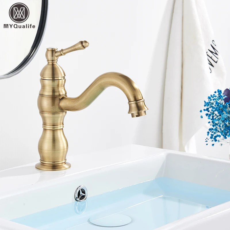 Luxurious Antique Bathroom Basin Faucet Brass Deck Mounted White Mixer Taps Short  Hot and Cold Mixer Tap