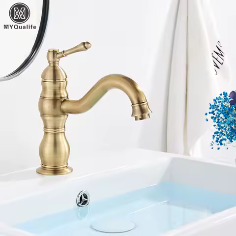 Luxurious Antique Bathroom Basin Faucet Brass Deck Mounted White Mixer Taps Short Hot and Cold Mixer Tap