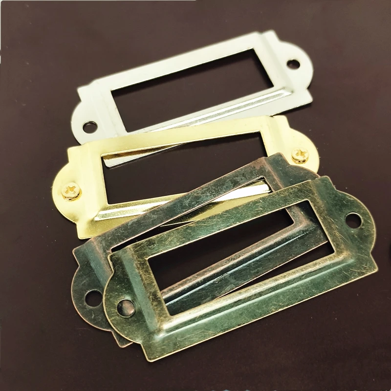 Antique Brass Golden Metal  8pcs Label Pull Frame  Handle File Name Card  24*60mm Holder For Furniture Cabinet Drawer Box