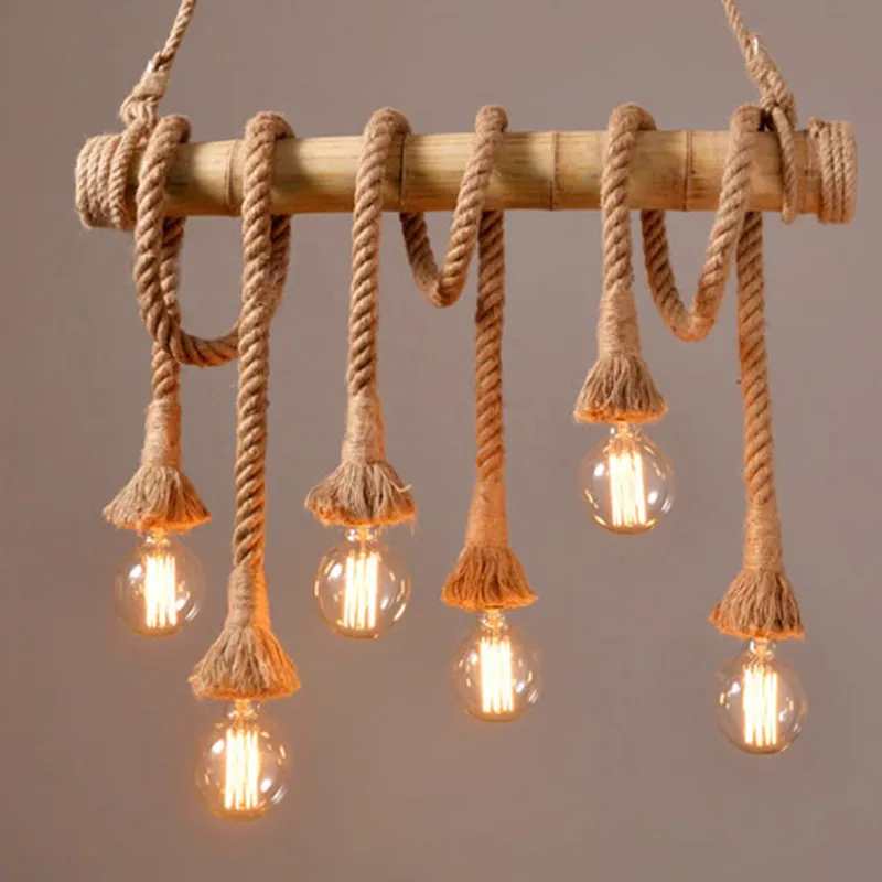 

Bamboo Pendant Lights Personality Loft Lights hemp rope pendant light for Kitchen Cafe Bar Decor wwood pendant light